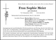 Traueranzeige Sophie Meier
