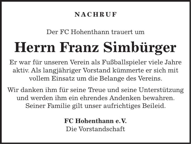 Traueranzeige a h