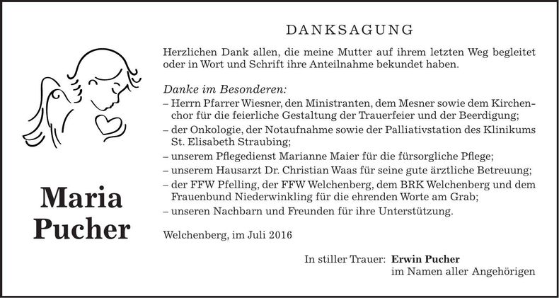 Traueranzeige Maria Pucher