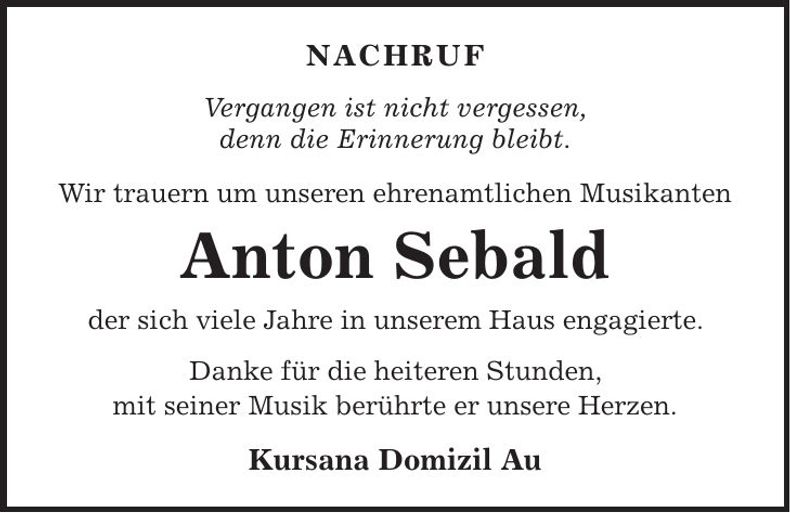Traueranzeige Anton Sebald