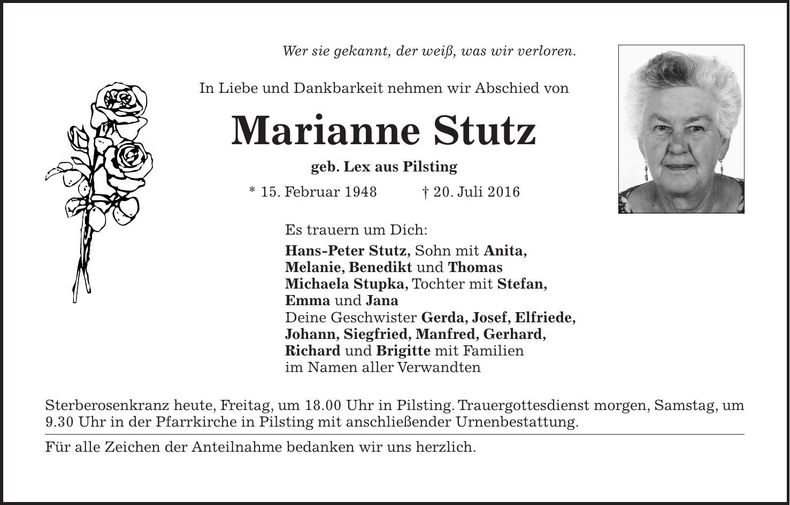 Traueranzeige Marianne Stutz