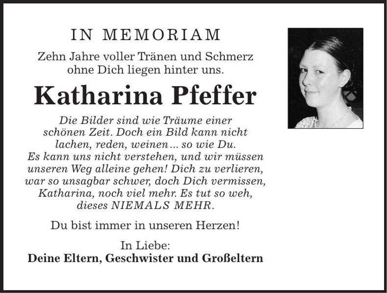 Traueranzeige Pfeffer Katharina