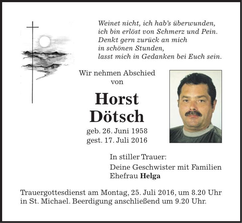 Traueranzeige Horst Dötsch