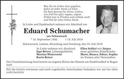 Traueranzeige Eduard Schumacher