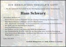 Traueranzeige Hans Schwarz