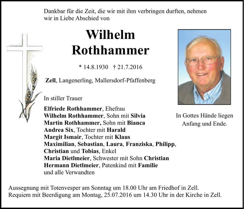 Traueranzeige Wilhelm Rothhammer