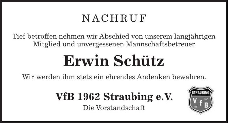 Traueranzeige Erwin Schütz