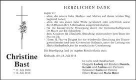 Traueranzeige Christine Bast