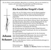 Traueranzeige Johann Schauer