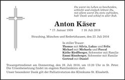 Traueranzeige Anton Käser