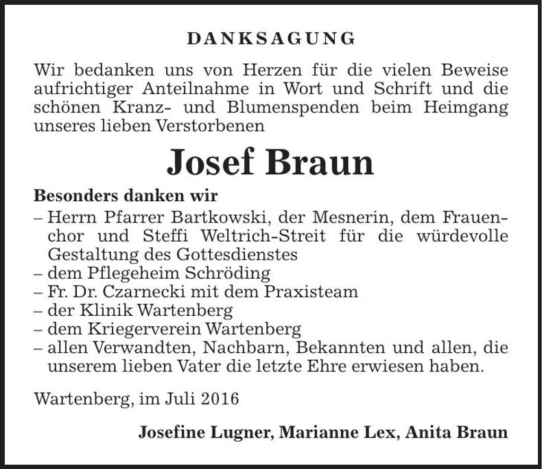 Traueranzeige Josef Braun