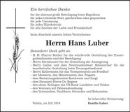 Traueranzeige Hans Luber