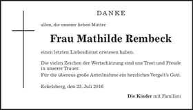 Traueranzeige Mathilde Rembeck