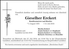 Traueranzeige Gieselher Erckert