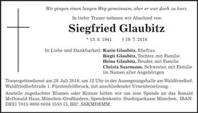 Traueranzeige Siegfried Glaubitz