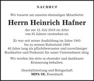 Traueranzeige Heinrich Hafner