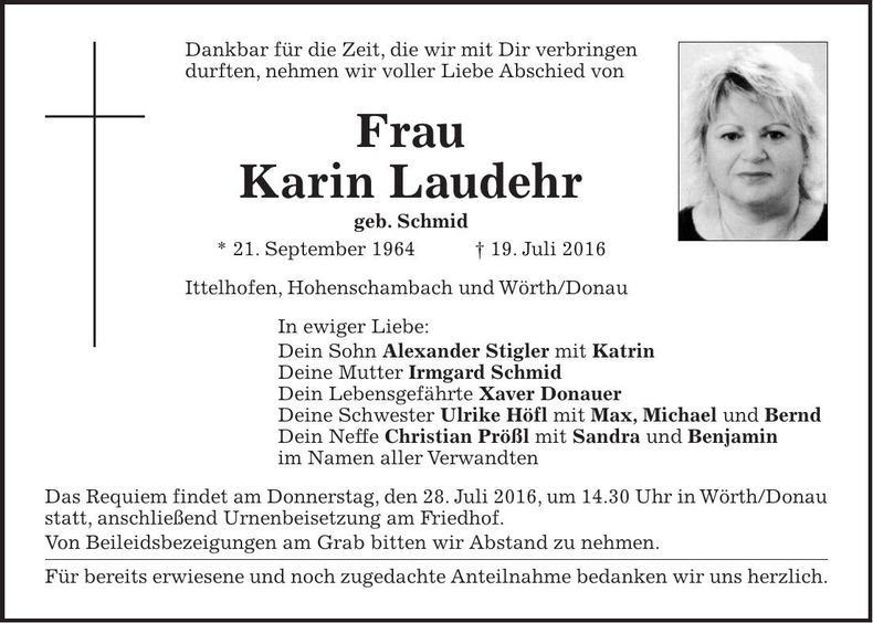 Traueranzeige Karin Laudehr