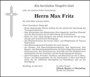 Traueranzeige Max Fritz