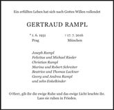 Traueranzeige Gertraud Rampl