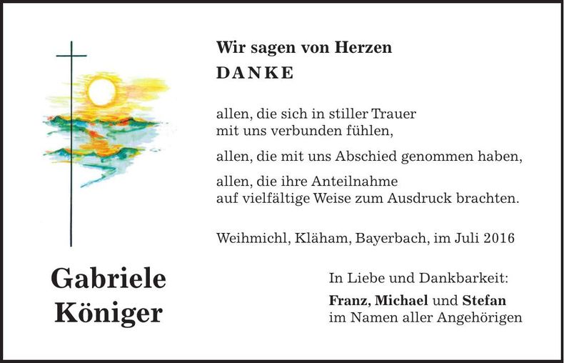 Traueranzeige Gabriele Königer