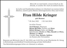 Traueranzeige Hilde Kringer