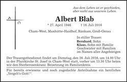 Traueranzeige Albert Blab