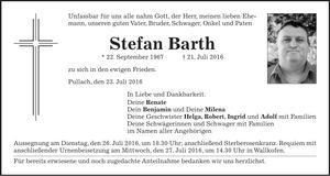 Traueranzeige Stefan Barth