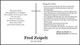 Traueranzeige Fred Zeipelt