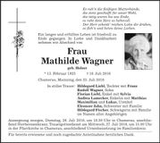 Traueranzeige Mathilde Wagner