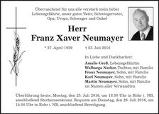Traueranzeige Xaver Neumayer