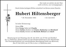 Traueranzeige Hubert Hiltensberger