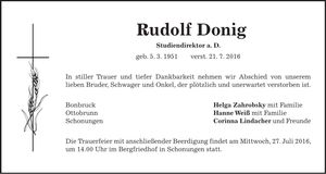 Traueranzeige Rudolf Donig