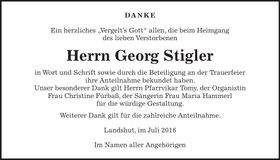 Traueranzeige Georg Stigler