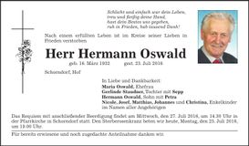 Traueranzeige Hermann Oswald