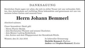 Traueranzeige Johann Bemmerl