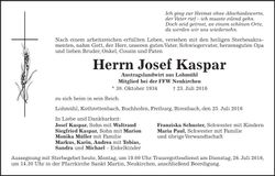 Traueranzeige Josef Kaspar