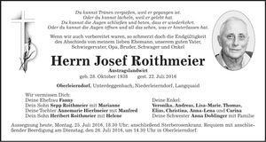 Traueranzeige Josef Roithmeier