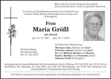 Traueranzeige Maria Größl