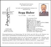 Traueranzeige Sepp Huber