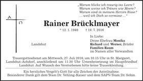 Traueranzeige Rainer Brücklmayer