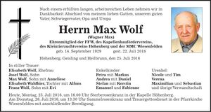 Traueranzeige Max Wolf