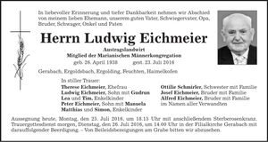 Traueranzeige Ludwig Eichmeier