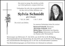 Traueranzeige Sylvia Schmidt