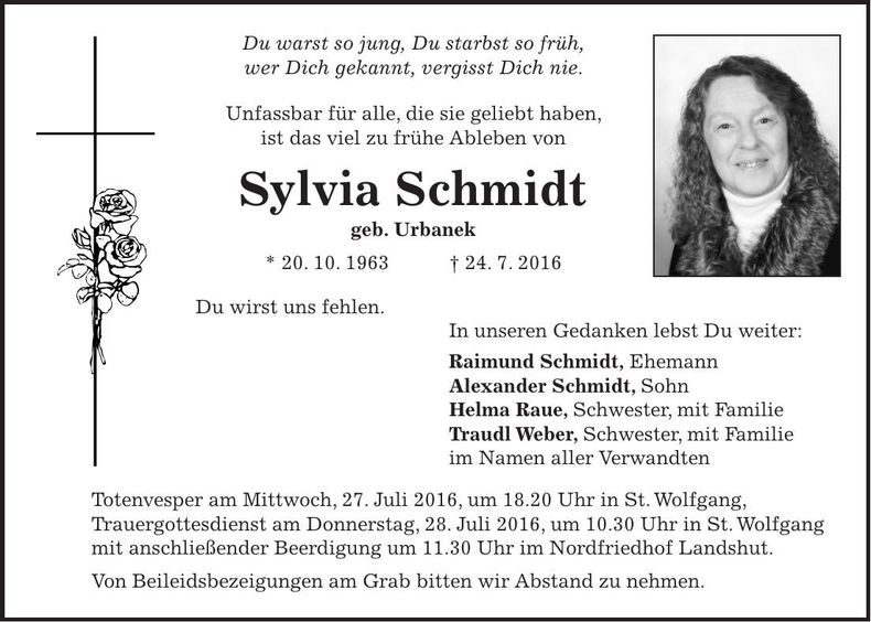 Traueranzeige Sylvia Schmidt