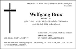Traueranzeige Wolfgang Brux