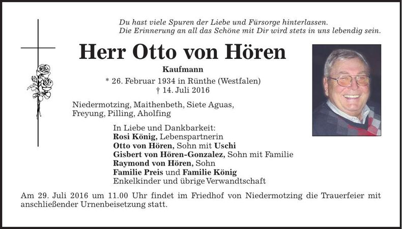 Traueranzeige Otto von Hören