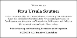 Traueranzeige Ursula Sautner