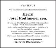 Traueranzeige Josef Roithmeier
