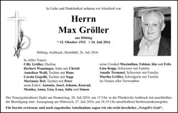 Traueranzeige Max Gröller