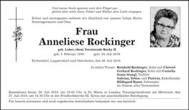 Traueranzeige Anneliese Rockinger